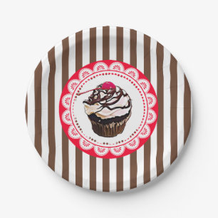 Chocolade Cupcake met Borden voor kerselpapier Papieren Bordje