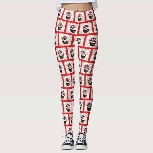 Chocolade Cupcake met Cherry Dessert Leggings (Voorkant)