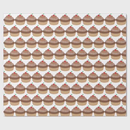 Chocolade Cupcake met Cherry Pattern Cadeaupapier (Vlak)