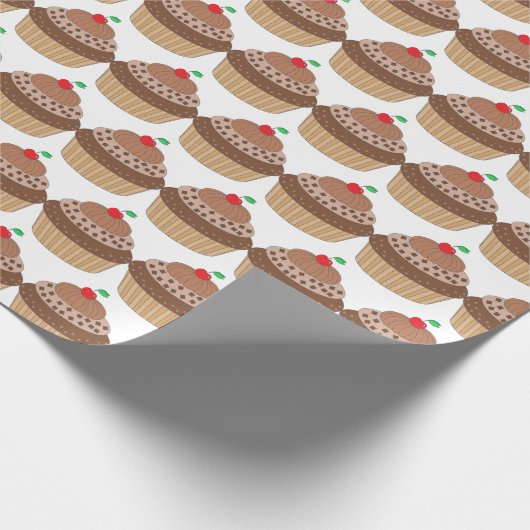 Chocolade Cupcake met Cherry Pattern Cadeaupapier (Hoek)