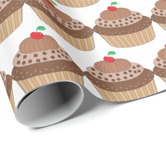 Chocolade Cupcake met Cherry Pattern Cadeaupapier (Rol Hoek)