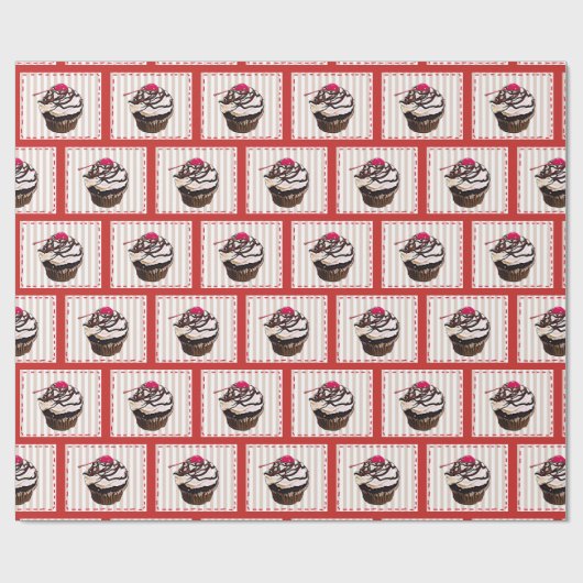 Chocolade Cupcake met Cherry Red Gift Wrap Cadeaupapier (Vlak)