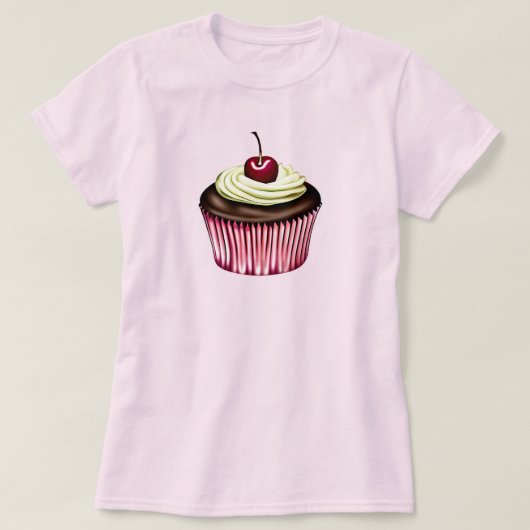 Chocolade Cupcake met een Kers erop T-shirt (Design voorkant)