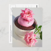 Chocolade Cupcake met roze Rose Briefkaart (Voorkant / Achterkant)