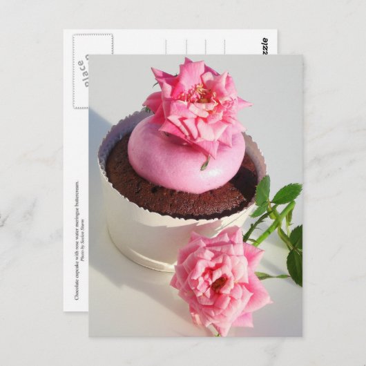 Chocolade Cupcake met roze Rose Briefkaart (Voorkant / Achterkant)