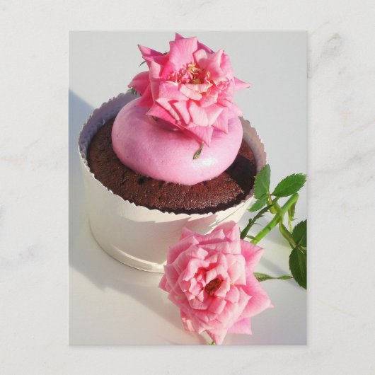 Chocolade Cupcake met roze Rose Briefkaart (Voorkant)