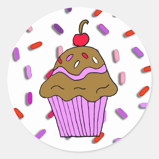 Chocolade Cupcake met Snoep Sprinkles Ronde Sticker (Voorkant)