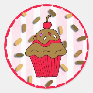 Chocolade Cupcake met Snoep Sprinkles Ronde Sticker