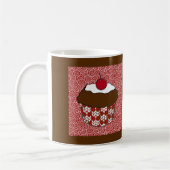 Chocolade Cupcake op rood en wit patroon Koffiemok (Links)