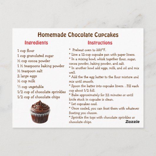 Chocolade Cupcake Recipe Kaart (Achterkant)