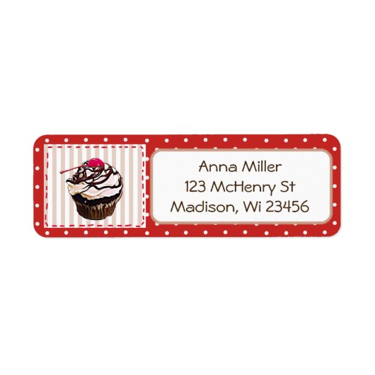Chocolade Cupcake Red Polka Dot Whimsical Labels (Voorkant)