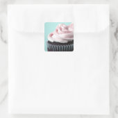 Chocolade Cupcake Roze Vanille Frosting Vierkante Sticker (Tas)