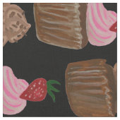 Chocolade Cupcake Strawberry Pattern Black Stof (Close Up)