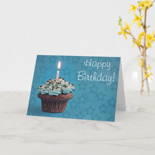 Chocolade cupcake verjaardagskaart kaart (Gele Bloem)