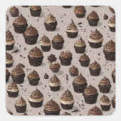 Chocolade Cupcake Vierkante Sticker (Voorkant)