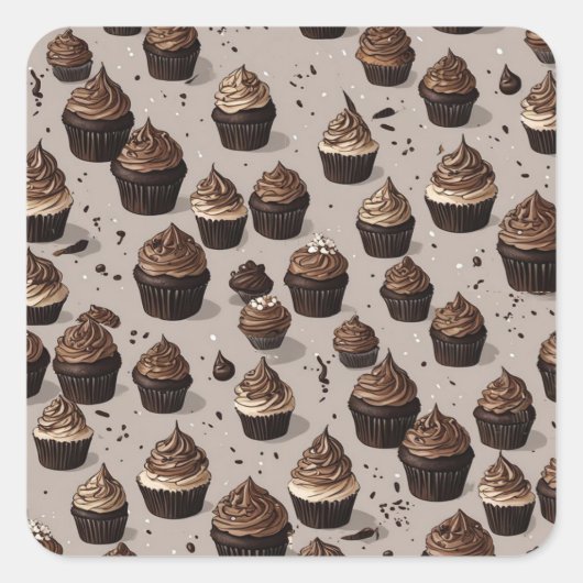 Chocolade Cupcake Vierkante Sticker (Voorkant)