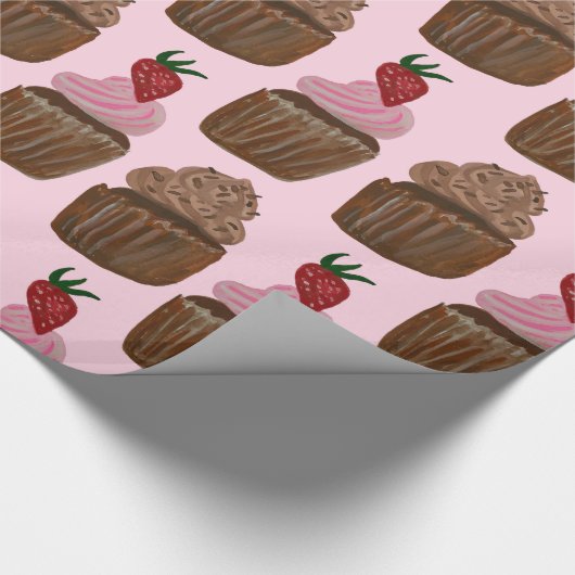 Chocolade Cupcakes op roze cadeau Cadeaupapier (Hoek)