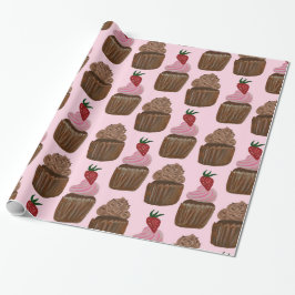 Chocolade Cupcakes op roze cadeau Cadeaupapier
