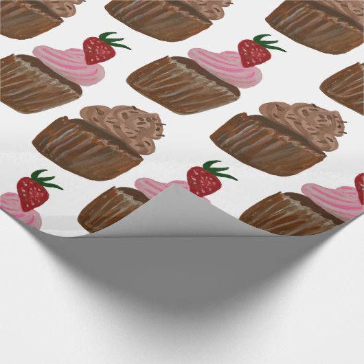 Chocolade Cupcakes op White Gift Cadeaupapier (Hoek)