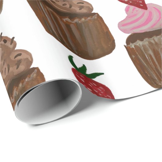 Chocolade Cupcakes op White Gift Cadeaupapier (Rol Hoek)