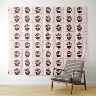 Chocolade Cupcakes Red en White Wall Tapestry Wandkleed