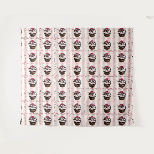 Chocolade Cupcakes Red en White Wall Tapestry Wandkleed (Voorkant (horizontaal))