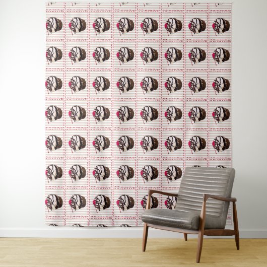 Chocolade Cupcakes Red en White Wall Tapestry Wandkleed (In situ)