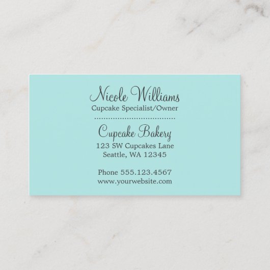 Chocolade Cupcakes Roze vanille, bevroren Visitekaartje (Achterkant)