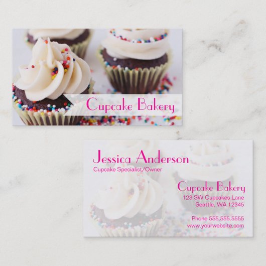 Chocolade Cupcakes Sprinkles Vanilla Frosting Visitekaartje (Voorkant / Achterkant)