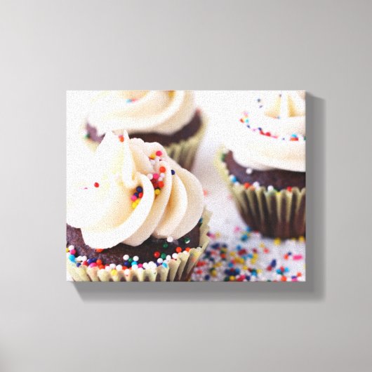Chocolade Cupcakes Sprinkles Vanille Frosting Canvas Afdruk (Voorkant)