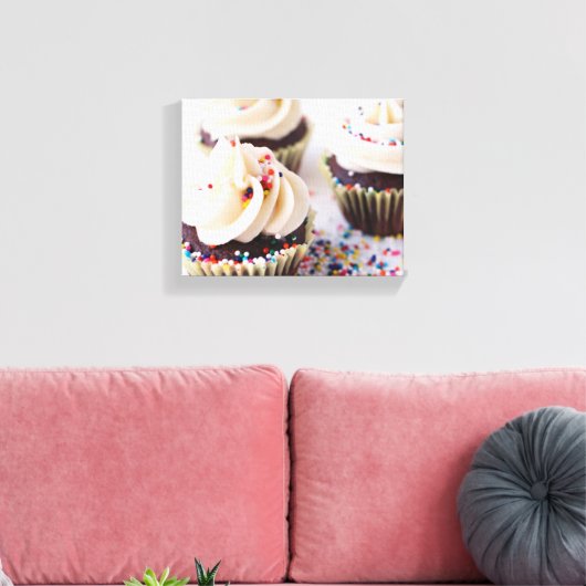 Chocolade Cupcakes Sprinkles Vanille Frosting Canvas Afdruk (Insitu (Woonkamer))