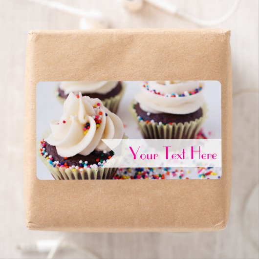 Chocolade Cupcakes Sprinkles Vanille Frosting Etiket (Insitu)