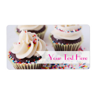 Chocolade Cupcakes Sprinkles Vanille Frosting Etiket