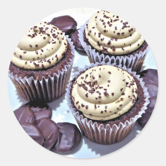 Chocolade Cupcakes wit kers Ronde Sticker (Voorkant)