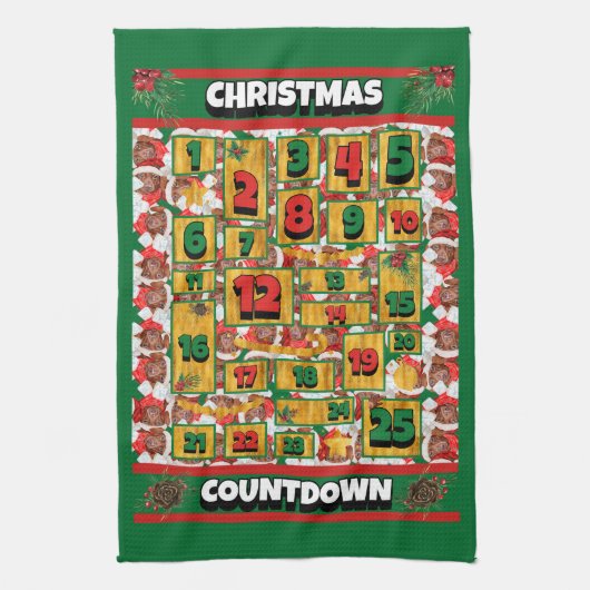 Chocolade Dachshund Countdown Kerstmis Advent Theedoek (Verticaal)