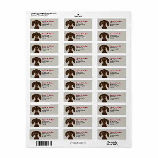 Chocolade Dachshund Hond Retouradres Labels (Full Sheet)