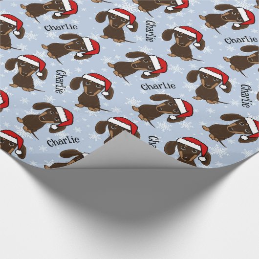 Chocolade Dachshund Kerstmis Aangepaste Naam Leuke Cadeaupapier (Hoek)