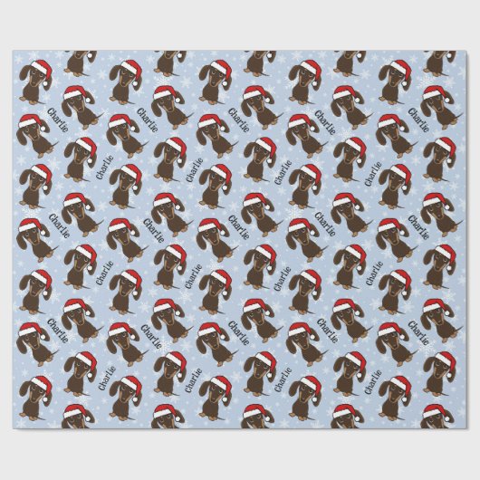Chocolade Dachshund Kerstmis Aangepaste Naam Leuke Cadeaupapier (Vlak)