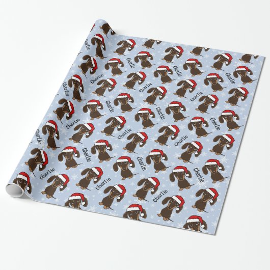 Chocolade Dachshund Kerstmis Aangepaste Naam Leuke Cadeaupapier (Uitgerold)