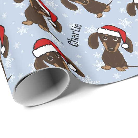 Chocolade Dachshund Kerstmis Aangepaste Naam Leuke Cadeaupapier (Rol Hoek)