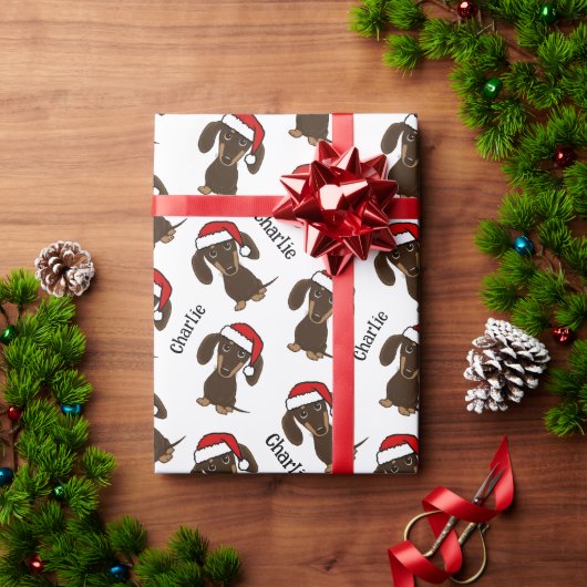 Chocolade Dachshund Kerstmis Aangepaste Naam Leuke Cadeaupapier (Feestdagen Geschenken)