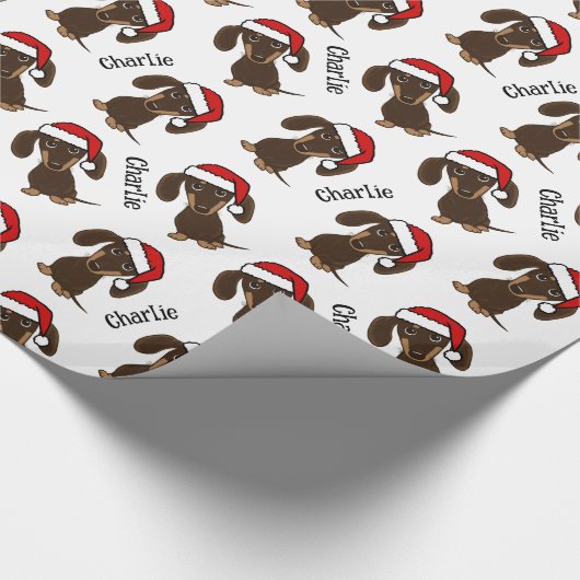 Chocolade Dachshund Kerstmis Aangepaste Naam Leuke Cadeaupapier (Hoek)