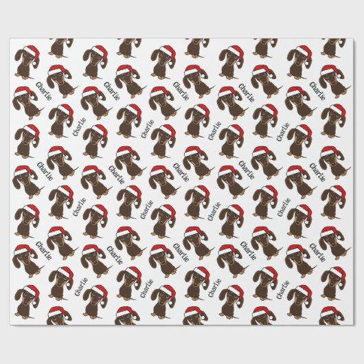 Chocolade Dachshund Kerstmis Aangepaste Naam Leuke Cadeaupapier (Vlak)