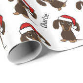 Chocolade Dachshund Kerstmis Aangepaste Naam Leuke Cadeaupapier (Rol Hoek)
