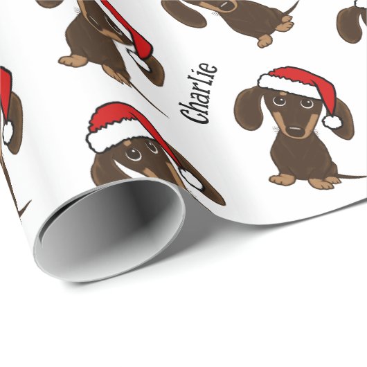 Chocolade Dachshund Kerstmis Aangepaste Naam Leuke Cadeaupapier (Rol Hoek)