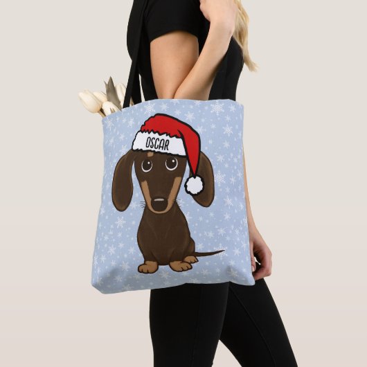 Chocolade Dachshund Kerstmis Hond Vakantie Tote Bag (Dichtbij)