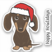 Chocolade Dachshund Santa Schattige Hondenkerst Sticker (Voorkant)