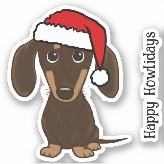 Chocolade Dachshund Santa Schattige Hondenkerst Sticker (Voorkant)