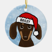 Chocolade Dachshund Santa Wiener Hond Aangepaste n Keramisch Ornament (Voorkant)