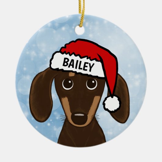 Chocolade Dachshund Santa Wiener Hond Aangepaste n Keramisch Ornament (Voorkant)